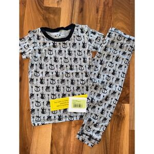 KicKee Pants Pajama Set Kids 2T Heathered Gray NEW Rock and Roll guitar‎ flame